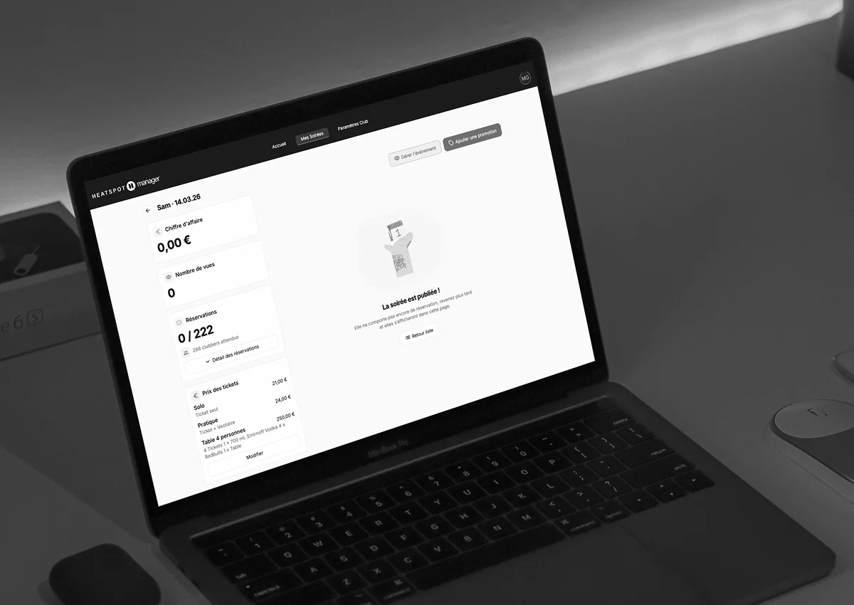Interface de gestion d'un événement Heatspot Manager